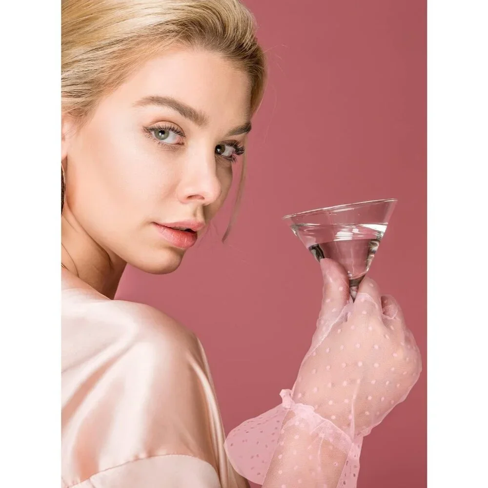 Women's Evening Pink Elegant Polka Dot Mitten Lace Gloves Party Tea Accessories
